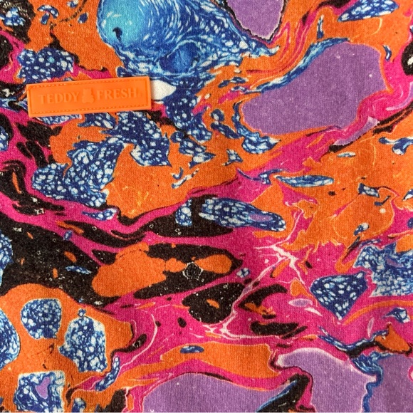 TEDDY FRESH x Myfawnwy size XS Unisex Abstract Marble Crew Logo Sweatshirt 45" B - Picture 4 of 7